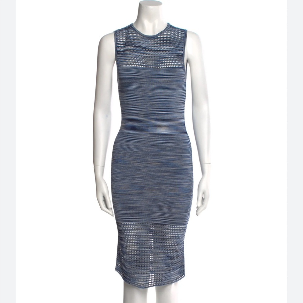 Ronny Kobo Blue Stripe Knit Knee Length Bodycon Dress in size medium